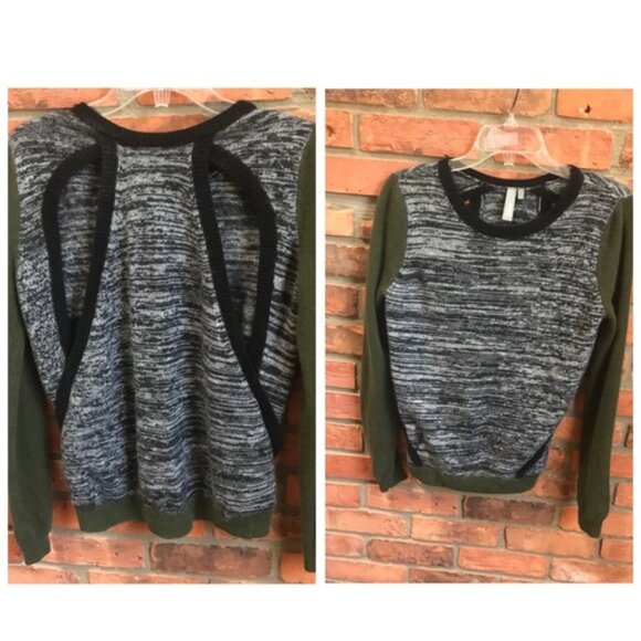 Anthropology SI-IAE Cashmere Sweater Top CutOut Soft ColorBlock Gray Black Green - Picture 1 of 16